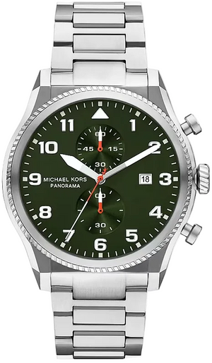 Michael Kors Panorama Green Dial Silver Steel Strap Watch for Men - MK9196