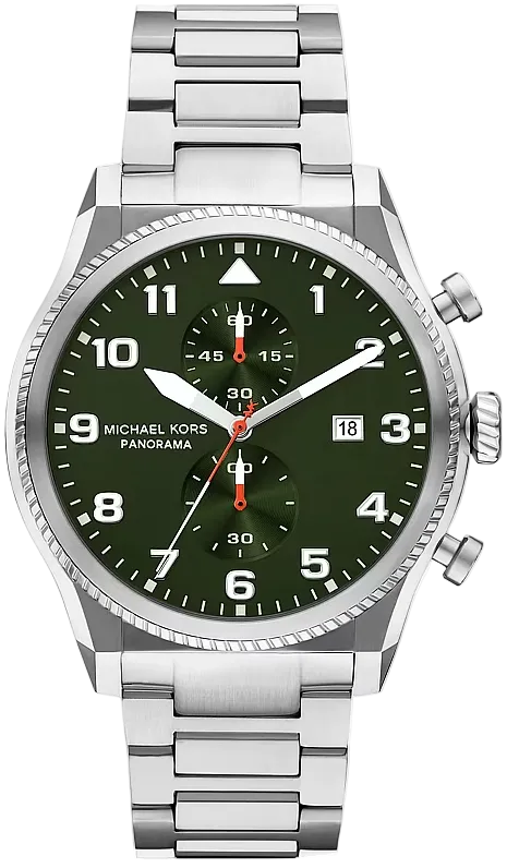 Michael Kors Panorama Green Dial Silver Steel Strap Watch for Men - MK9196