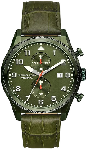 Michael Kors Panorama Green Dial Green Leather Strap Watch for Men - MK9199