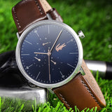Lacoste Moon Blue Dial Brown Leather Strap Watch for Men - 2010976