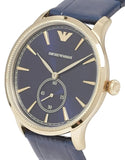 Emporio Armani Alpha Medium Blue Dial Blue Leather Strap Watch for Men - AR1848