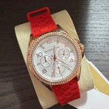 Michael Kors Pilot White Dial Rose Red Silicone Strap Watch for Women - MKO1005