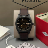 Fossil Machine Brown Dial Brown Leather Strap Watch for Men - FS5901