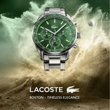 Lacoste Boston Green Dial Silver Steel Strap Watch for Men - 2011080
