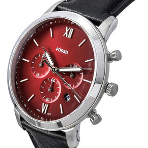 Fossil Neutra Red Dial Black Leather Strap Watch for Men - FS6016