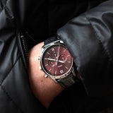 Fossil Neutra Red Dial Black Leather Strap Watch for Men - FS6016