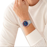 Fossil Evanston Blue Dial Silver Steel Strap Watch for Men - BQ2774