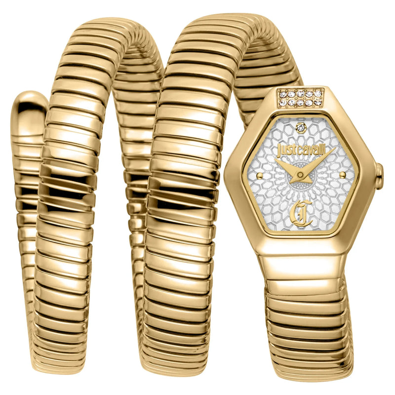 Just Cavalli Romina Silver Dial Gold Steel Strap Watch for Women - JC1L395M0025