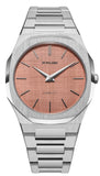 D1 Milano Ultra Thin Salmon Pink Dial Silver Steel Strap Watch for Men - D1-UTBJ26