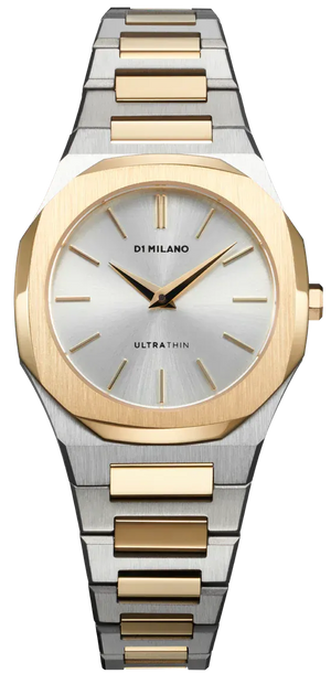 D1 Milano Ultra Thin Silver Dial Two Tone Steel Strap Watch for Women - D1-UTBL34