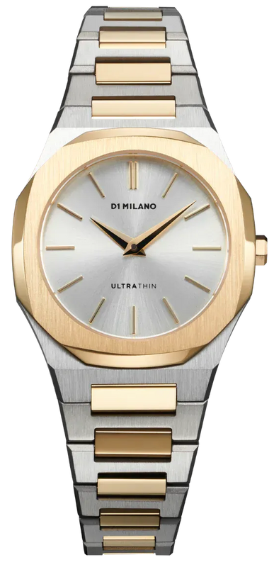 D1 Milano Ultra Thin Silver Dial Two Tone Steel Strap Watch for Women - D1-UTBL34