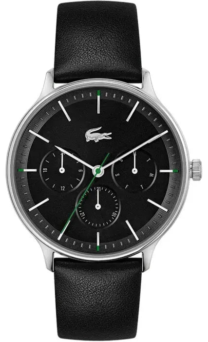 Lacoste Club Black Dial Black Leather Strap Watch for Men - 2011226