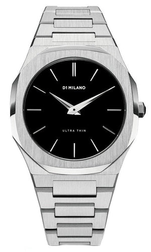 D1 Milano Ultra Thin Black Dial Silver Steel Strap Watch for Women - D1-UTBL05