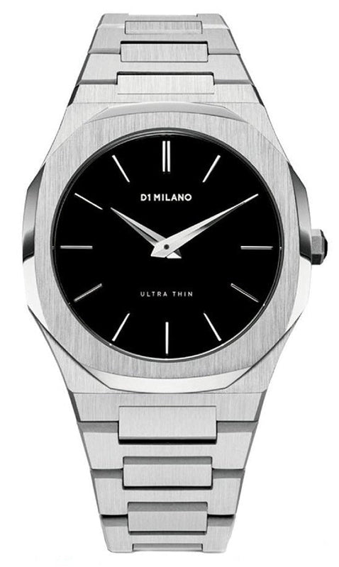 D1 Milano Ultra Thin Black Dial Silver Steel Strap Watch for Women - D1-UTBL05