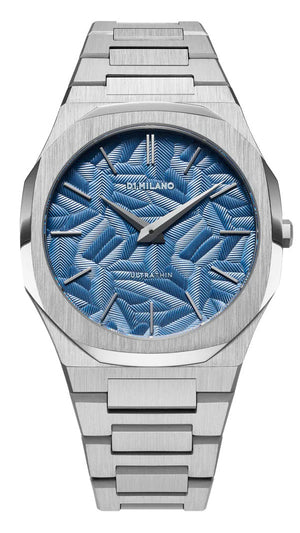 D1 Milano Ultra Thin Olympic Blue Dial Silver Steel Strap Watch for Men - D1-UTBJ35