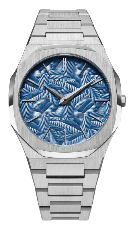 D1 Milano Ultra Thin Olympic Blue Dial Silver Steel Strap Watch for Men - D1-UTBJ35