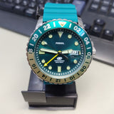 Fossil GMT Green Dial Blue Silicon Strap Watch for Men - FS5992