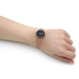 Daniel Wellington Petite Pressed Melrose Black Dial Rose Gold Mesh Strap Watch For Women - DW00100440