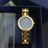 Swarovski Daytime Glittering Blue Dial Rose Gold Steel Strap Watch for Women - 5182277