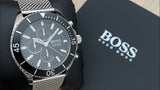 Hugo Boss Ocean Edition Chronograph Black Dial Silver Mesh Bracelet Watch for Men - 1513701