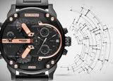 Diesel Big Daddy Chronograph Black Dial Black Steel Strap Watch For Men - DZ7312