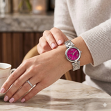 Michael Kors Laney Pink Dial Silver Steel Strap Watch for Women - MKO1127