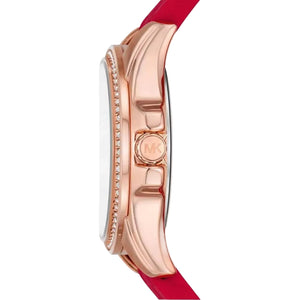 Michael Kors Pilot White Dial Rose Red Silicone Strap Watch for Women - MKO1005