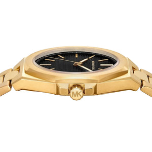 Michael Kors Callum Black Dial Gold Steel Strap Watch for Men - MKO1179