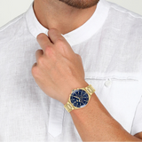 Lacoste Tiebreaker Blue Dial Gold Steel Strap Watch for Men - 2011151
