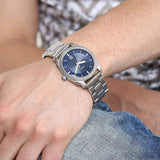 Fossil Machine Blue Dial Silver Steel Strap Watch for Men - FS5340