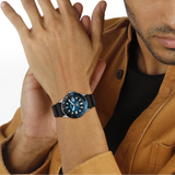 Fossil GMT Blue Dial Black Silicon Strap Watch for Men - FS6049