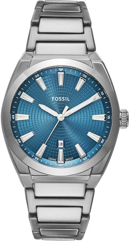 Fossil Everett Blue Dial Silver Steel Strap Watch for Men - FS6054