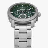 Fossil Machine Green Dial Silver Steel Strap Watch for Men - FS6079