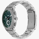 Fossil Machine Green Dial Silver Steel Strap Watch for Men - FS6079