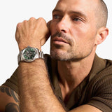 Fossil Heritage Green Dial Silver Steel Strap Watch for Men - ME3262
