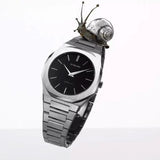 D1 Milano Ultra Thin Matte Black Dial Silver Steel Strap Watch for Men - D1-UTBJ40