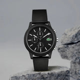 Lacoste 12.12 Black Dial Black Silicone Strap Watch for Men - 2010972