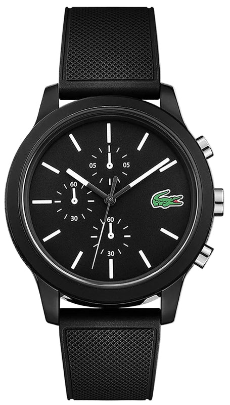 Lacoste 12.12 Black Dial Black Silicone Strap Watch for Men - 2010972