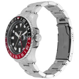 Fossil GMT Black Dial Silver Steel Strap Watch for Men - FS6092
