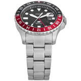 Fossil GMT Black Dial Silver Steel Strap Watch for Men - FS6092