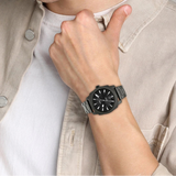Fossil Machine Black Dial Gray Steel Strap Watch for Men - FS5970