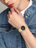 Michael Kors Panorama Black Dial Gold Steel Strap Watch for Men - MK9195