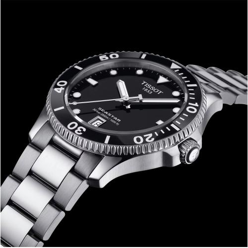 Tissot Seastar 1000 Black Dial Silver Steel Strap Watch For Men - T120.410.11.051.00
