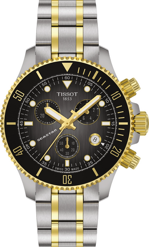 Tissot Seastar Black Dial Two Tone Steel Strap Watch for Men - T120.217.22.061.00