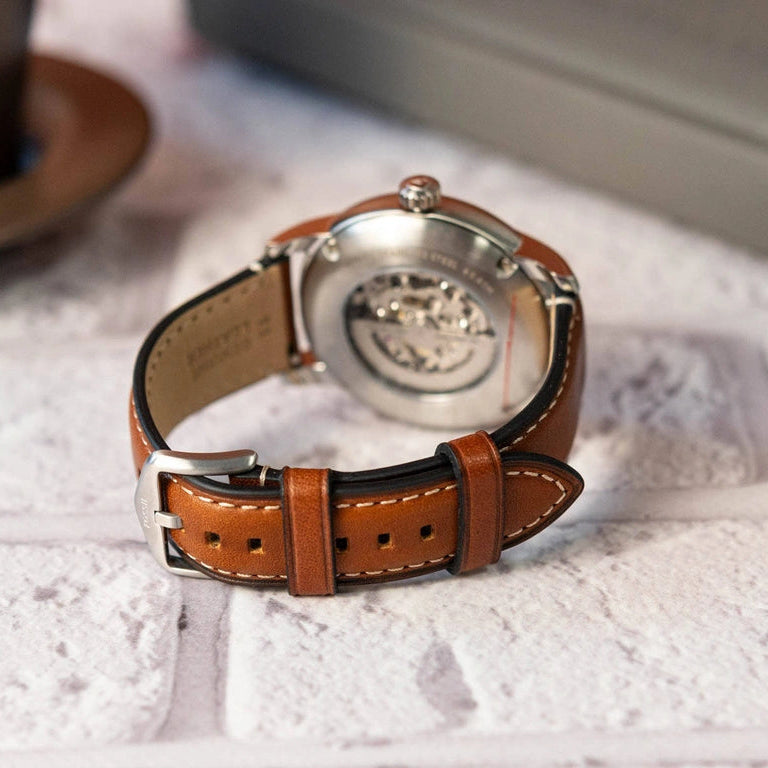 Fossil Heritage Blue Dial Brown Leather Strap Watch for Men - ME3263