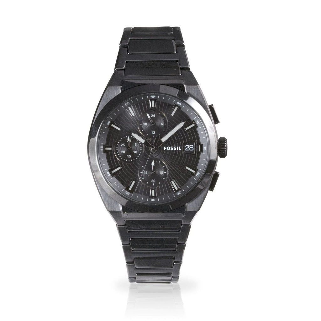 Fossil Everett Chronograph Black Dial Black Steel Strap Watch for Men - FS5797