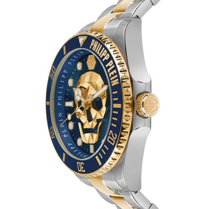 Philipp Plein The $kull Diver Blue Dial Silver With Gold Stainless Steel Strap Watch For Men- PWOAA0722