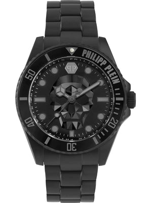Philipp Plein The $kull Diver Black Dial Black Stainless Steel Strap Watch For Men- PWOAA0922