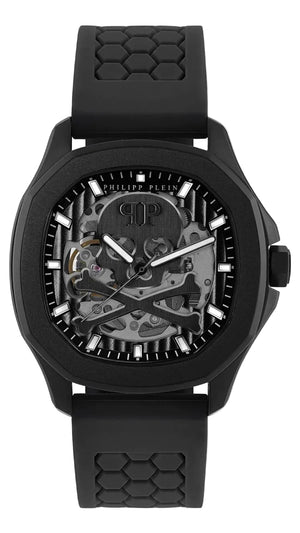 Philipp Plein Skeleton Spectre Black Dial Black Silicone Strap Watch for Men - PWRAA0923