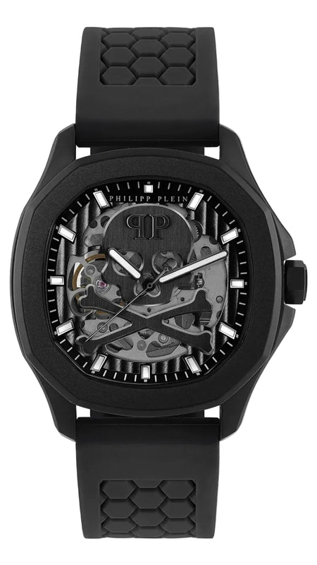 Philipp Plein Skeleton Spectre Black Dial Black Silicone Strap Watch for Men - PWRAA0923